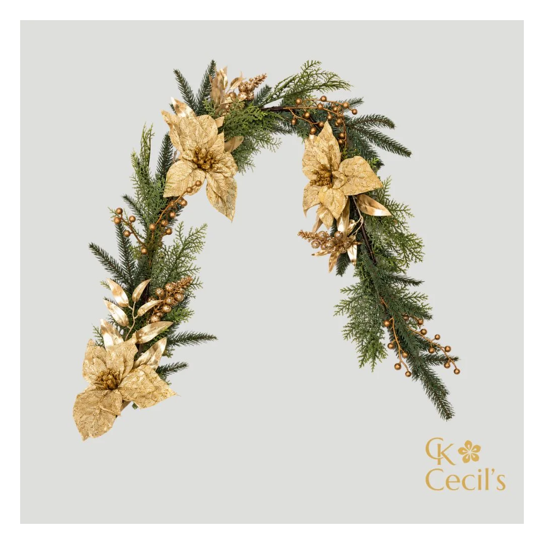 Garland con poinsettia DORADA